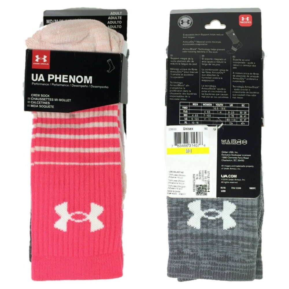 Under Armour UA Phenom Crew Socks 3 Pack Adult